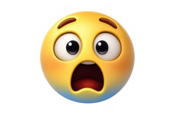 Yellow 3d shocked face emoji representing surprise, disbelief, awe, and fear with wide eyes and open mouth, isolated emotional icon