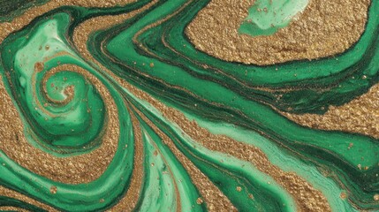elegant fluid design swirling jadegreen and sage colors blended with shimmering gold accents on a textured surface