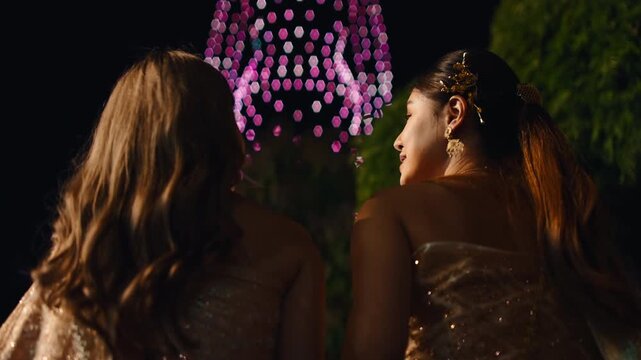 Two asian women celebrating loi krathong festival