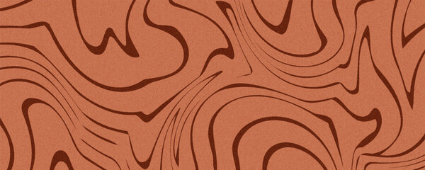 Retro coffee color background. Milk chocolate liquid dessert texture. Wavy swirl candy pattern for poster, cover, banner, pamphlet. Vintage brown trippy hippie wallpaper in 60s or 70s style.