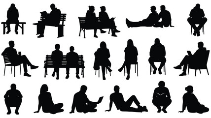 Diverse group of people in various relaxed poses a striking silhouette © PAKE