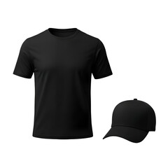Black T Shirt and Baseball Cap.