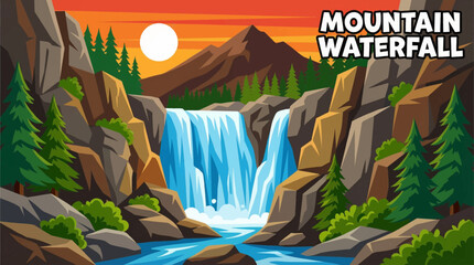 mountain waterfall cascades through a rocky valley, emphasizing elevation, raw nature, erosion patterns, and dramatic movement within a pristine wilderness landscape © Evan