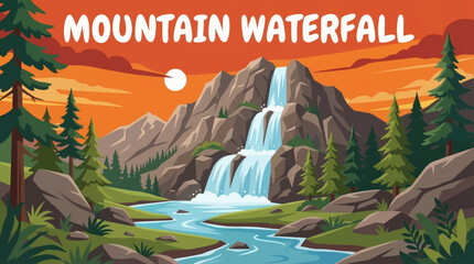 mountain waterfall cascades through a rocky valley, emphasizing elevation, raw nature, erosion patterns, and dramatic movement within a pristine wilderness landscape © Evan