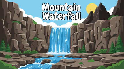 mountain waterfall cascades through a rocky valley, emphasizing elevation, raw nature, erosion patterns, and dramatic movement within a pristine wilderness landscape © Evan