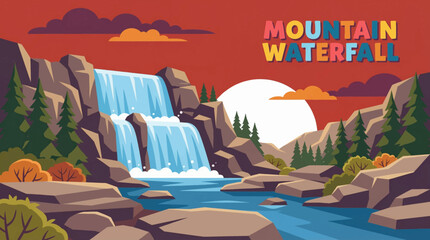 mountain waterfall cascades through a rocky valley, emphasizing elevation, raw nature, erosion patterns, and dramatic movement within a pristine wilderness landscape © Evan