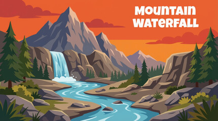 mountain waterfall cascades through a rocky valley, emphasizing elevation, raw nature, erosion patterns, and dramatic movement within a pristine wilderness landscape © Evan