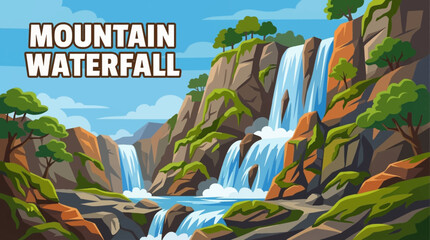 mountain waterfall cascades through a rocky valley, emphasizing elevation, raw nature, erosion patterns, and dramatic movement within a pristine wilderness landscape © Evan