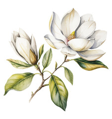Delicate magnolia flower branch with creamy petals and subtle watercolor shading.  © Sadhana