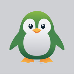 Illustration of a green penguin with a white belly and orange feet and beak.