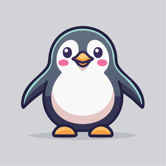 Obraz premium Cartoon penguin with a white belly and pink cheeks standing on a gray background.