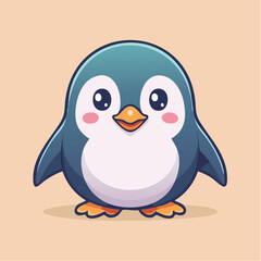 Obraz premium Cute cartoon penguin with big eyes and a small orange beak.