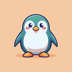Obraz premium Cute cartoon penguin with blue and white feathers standing on a peach background.