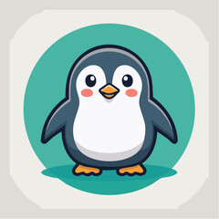 Obraz premium Cartoon penguin with a white belly, black back, and orange beak and feet.