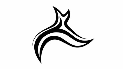 Abstract flowing black dress silhouette on white background.