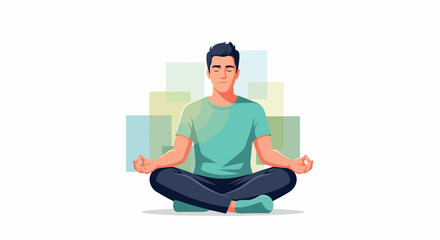 Man meditating in lotus position with transparent background