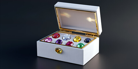 Jewelry Box with Open Lid and Gemstone Collection