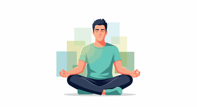 Man meditating in lotus position with transparent background