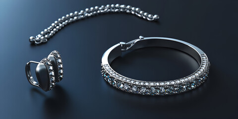 Jewelry Set Including Earrings, Necklace, and Ring on Display