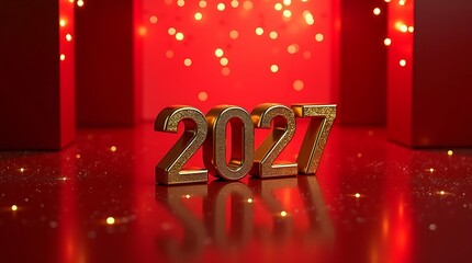 Luxury Red and Gold 2027 New Year Background with Bold Gold Typography