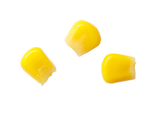 Three pieces of corn are shown on a white background