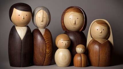 a collection of wooden figurines symbolizing unity and financial prosperity set against a simple gray backdrop
