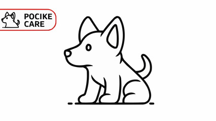 Cute dog icon with Pocike Care logo for pet services.