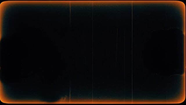 Vintage retro 8mm film frame overlay texture with orange light leak, grain, dust, and scratches, creating an authentic analog cinema effect for video projects.