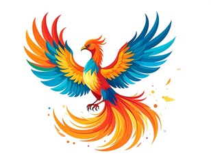 Obraz premium A vibrant, stylized illustration of a phoenix in flight