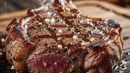 A mouthwatering perfectly grilled and seasoned steak showcasing its juicy mediumrare interior ready to be enjoyed as a gourmet culinary delight highlighting the rich texture and savory flavors of pre.
