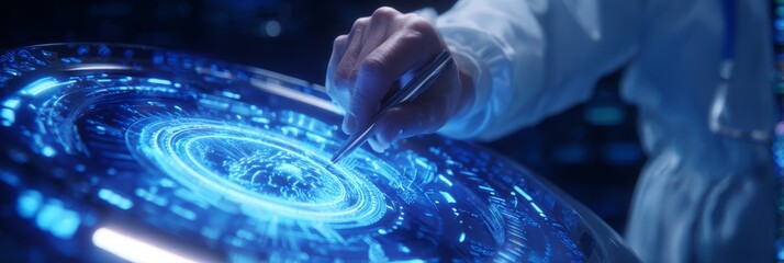 Doctor using futuristic medical interface for human body diagnostics