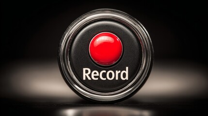 Red record button on dark background close-up