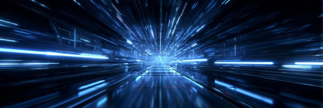 Blue Digital Warp Tunnel with Light Speed Effect - Powered by Adobe