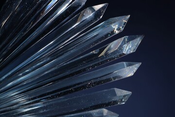Sharp glass crystal spikes on dark blue background
