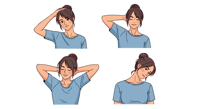 Woman stretching neck and shoulders with transparent background