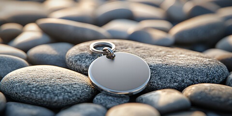 Keychain Mockup on Stylized Pebble Base with Ambient Wave Lighting