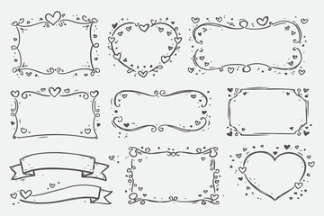 Fototapeta premium Hand Drawn Valentine Banners and Ribbons for Romantic Typography
