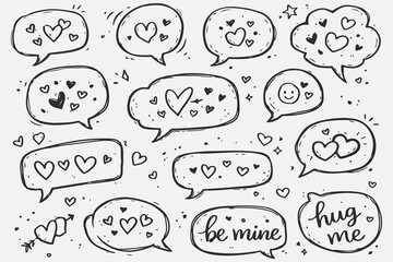 Fototapeta premium Hand Drawn Valentine Speech Bubbles with Heart Doodle Accents