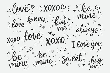 Hand Written Valentine Love Words and Sketch Typography Set