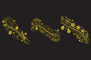 Golden christmas swirls vector collection festive ornaments snowflakes stars