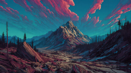 美しい山と色彩豊かな空の風景