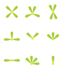Set Of Green Abstract Asterisk Symbol Variations Vector  Illustration On White Background.