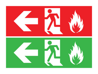 Emergency Exit and Fire Safety Sign Set. Fire Exit Direction Sign Illustration