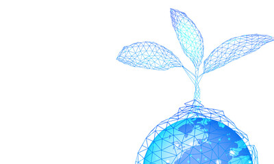 Global Sustainable Growth: Neon Cybernetic Leaves and Connected World Sphere