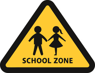 School zone traffic warning sign with children silhouette