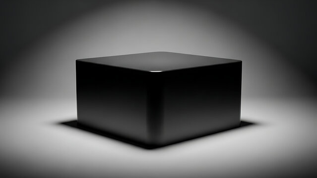 A black cube with a spotlight shining on it