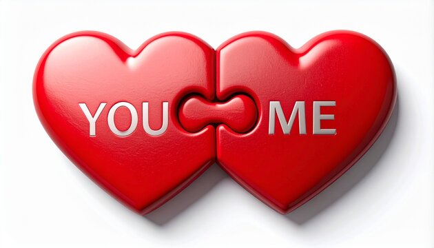 Red heart puzzle pieces with 'YOU' and 'ME' text