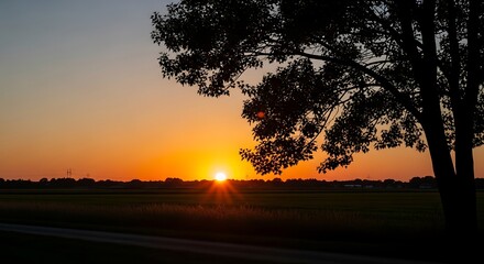 Golden Hour Silhouette - A Serene Sunset Landscape.