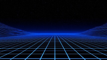 A digital expanse, featuring a captivating grid landscape under a star-filled sky, the image radiates a sense of advanced technology, showcasing a digital vista. 