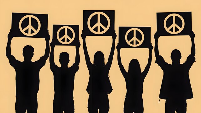 People holding peace signs in protest for harmony and unity